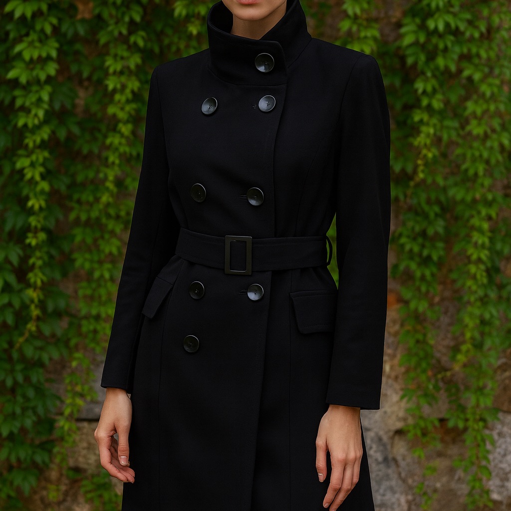 Gerard Darel Classic Tailored Black Double-Breasted Trench Coat, Fr 38/Us 6